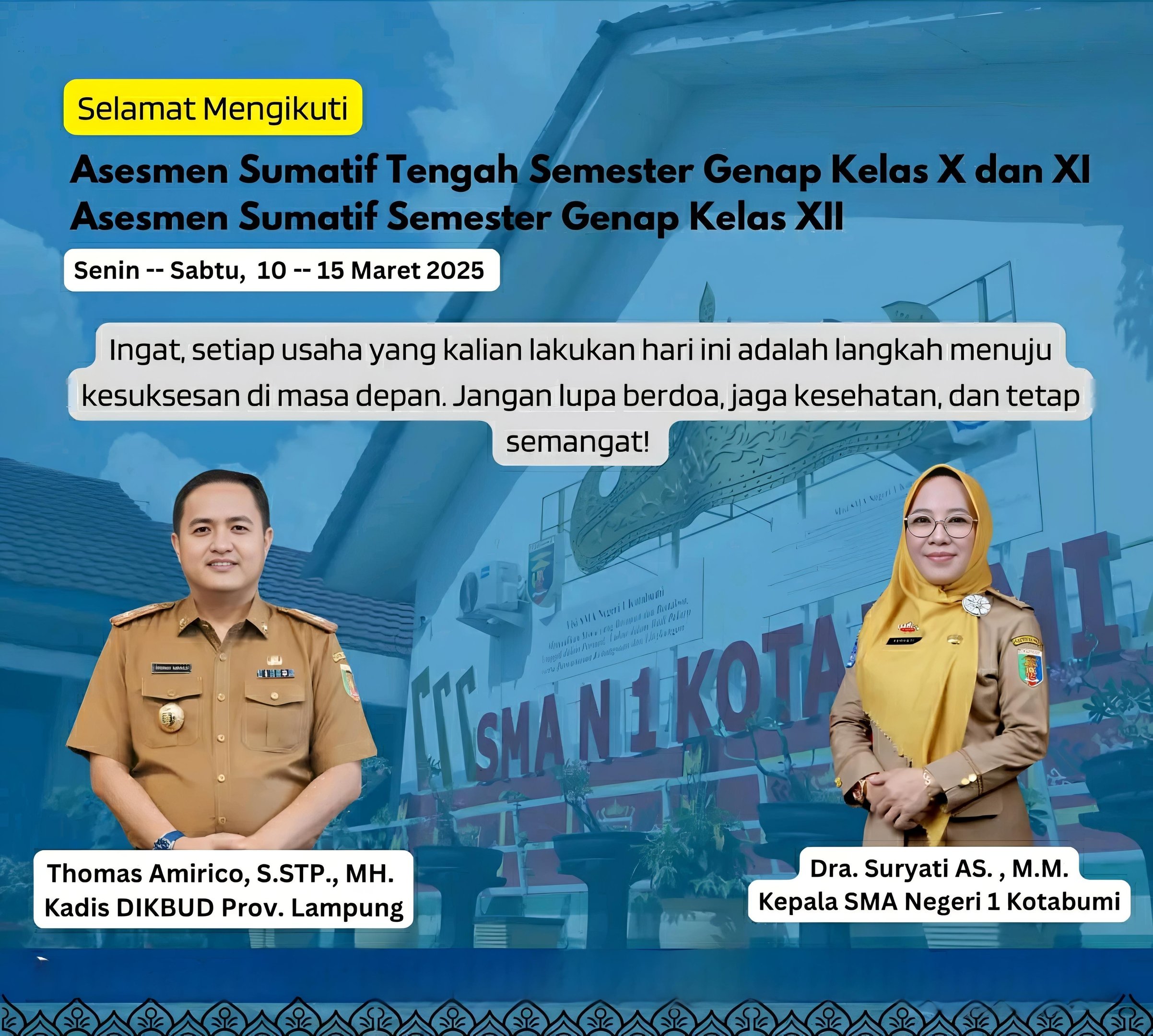 Kepala SMAN 1 Kota Bumi Memberikan Motivasi Kepada Siswa Dalam Mengikuti Asesmen Sumatif