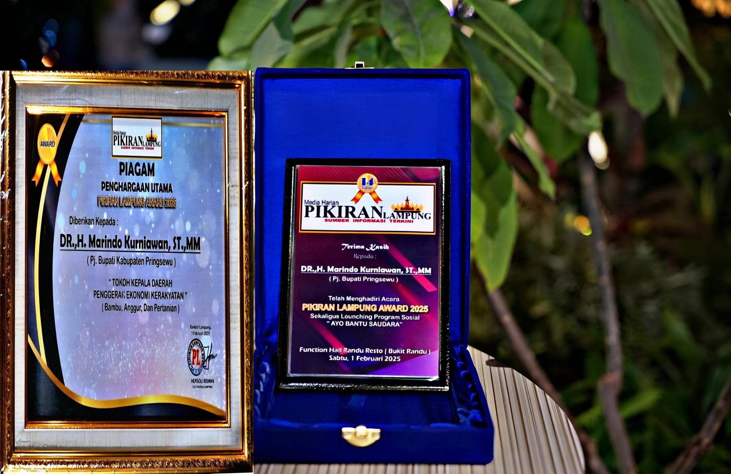 PJ. Bupati Marindo Kurniawan Meraih Penghargaan Sebagai Kepala Tokoh Daerah Penggerak Ekonomi Rakyat