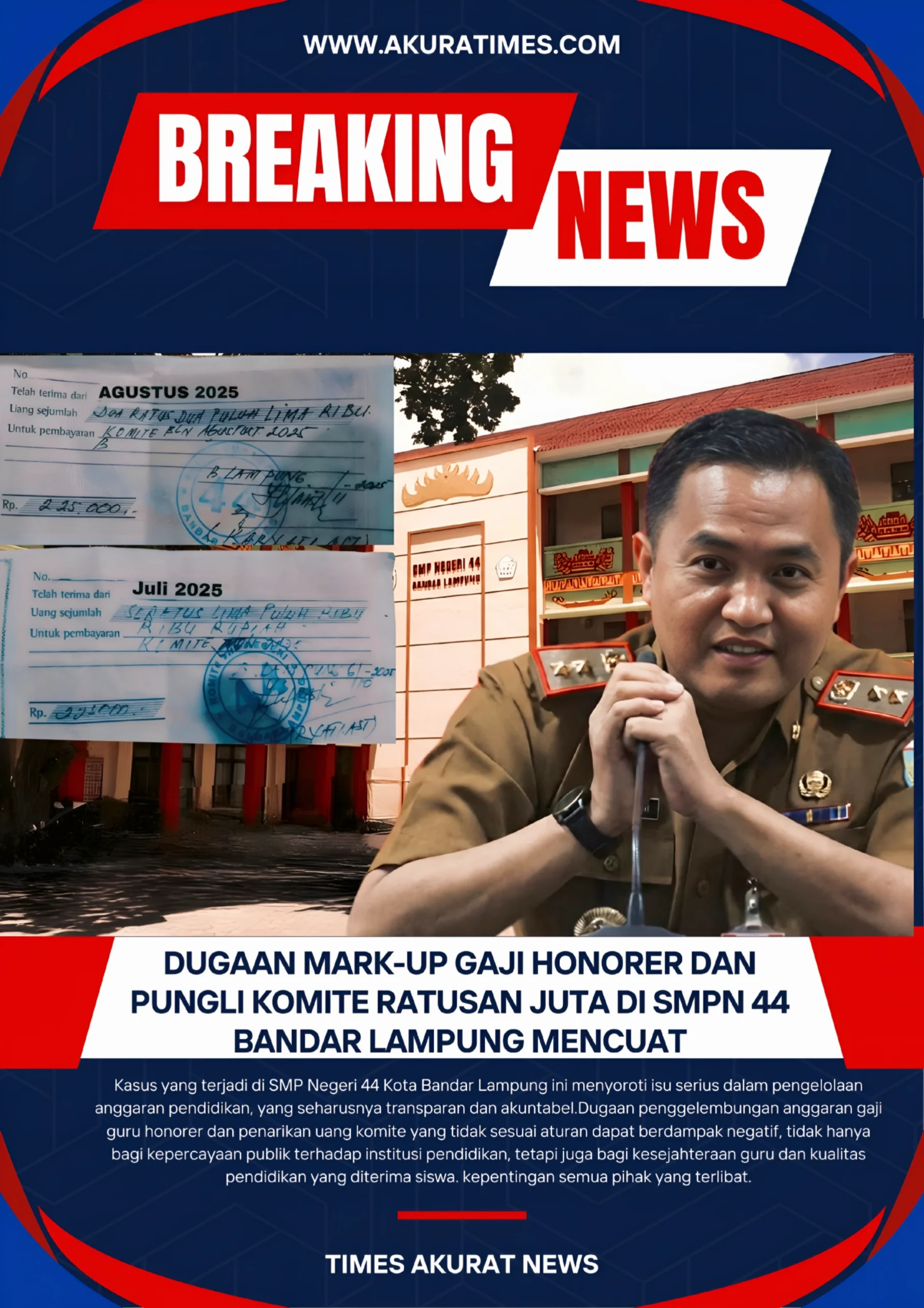 Dugaan Mark-Up Gaji Honorer dan Pungli Komite Ratusan Juta di SMPN 44 Bandar Lampung Mencuat