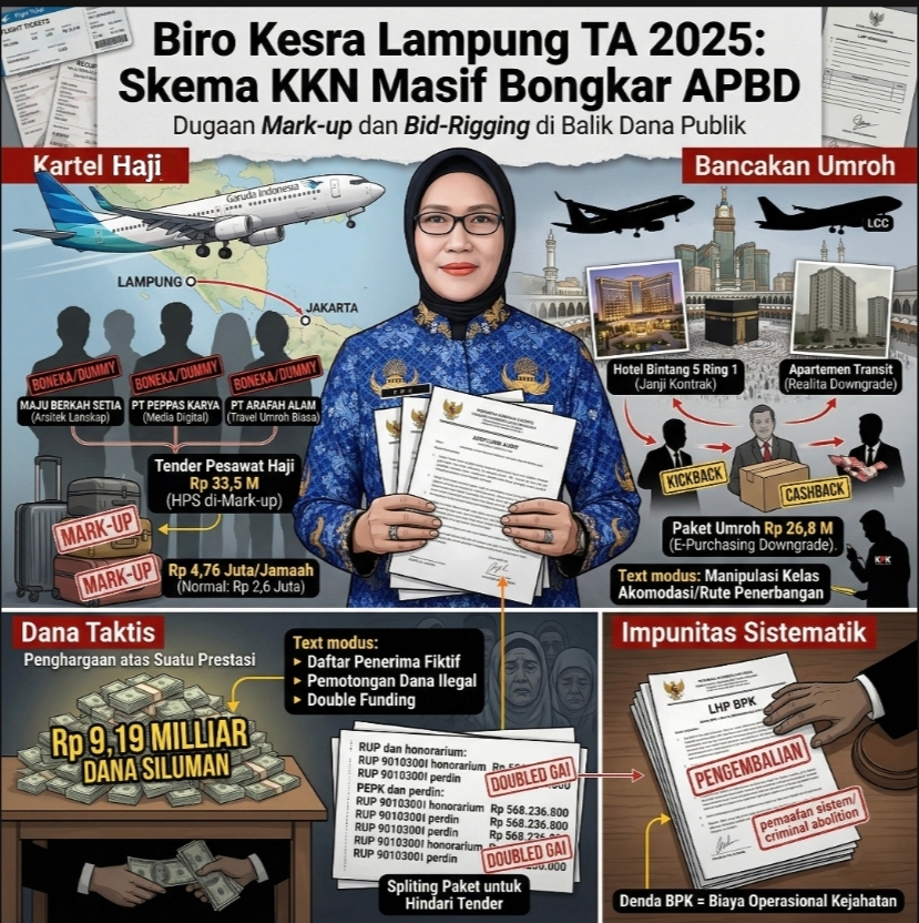 BONGKAR! Skandal Korupsi Biro Kesra Lampung: Dari Lelang Fiktif Tiket Haji hingga Dana Siluman Rp 9 Miliar 1 BONGKAR! Skandal Korupsi Biro Kesra Lampung: Dari Lelang Fiktif Tiket Haji hingga Dana Siluman Rp 9 Miliar