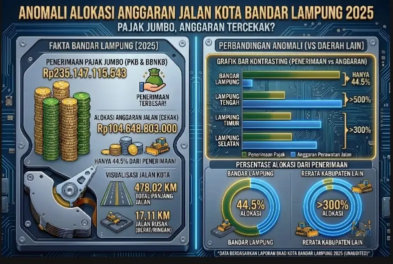 Anggaran Jalan Bandar Lampung: Kantongi Pajak Tertinggi, Tapi Alokasi Infrastruktur Paling "Cekak"? 1 Anggaran Jalan Bandar Lampung